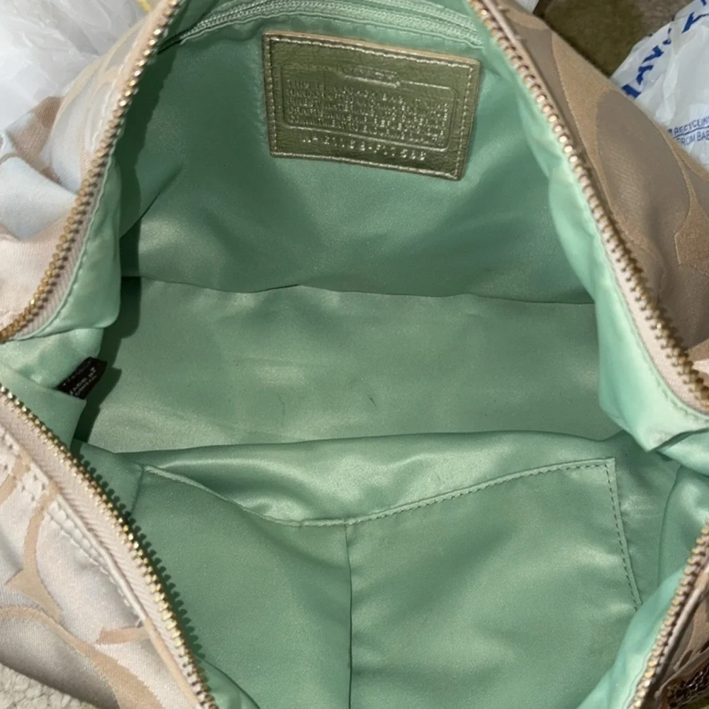 COACH Poppy Khaki Sateen Logo Multicolor Applique Shoulder Hobo Bag - F17586